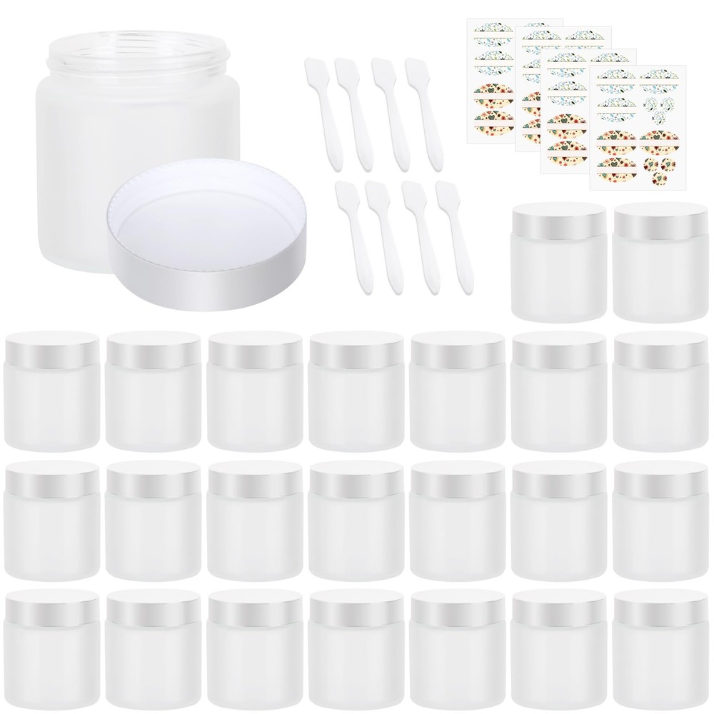 Ekkovla 24 Pack 4 Oz Frosted Glass Jars Lids Round Empty Cosmetic Containers