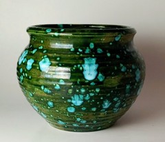 VTG 1976 4 1/2″ Handmade Blue & Green Glazed Ceramic Vase Signed & Dated
