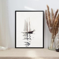 Nautical Sailboat Painting Ocean Poster, Vintage Wall Art, Nautical Seascape