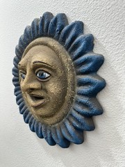 Celestial 3D Anthropomorphic Whimsical Sun Face Wall Hanging Hand Painted