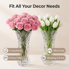 Set of 3 Tall Transparent Glass Vases, Heavy Duty Decorative Vases Fresh Flowers