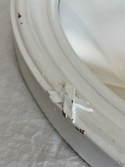 Vintage Round Wood Convex Mirror Painted White with X Accent Farmhouse Country