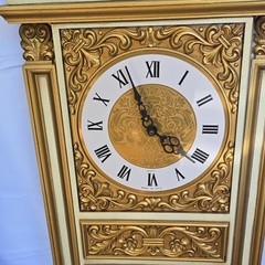 Syroco Gold/Beige Ornate Rectangular Quartz Wall Clock, Pendulum Roman