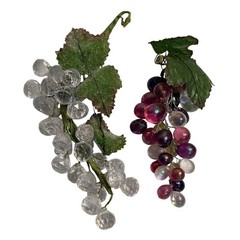 VTG Acrylic Grape Clusters Clear Iridescent Purple Green Leaves MCM Decor Set