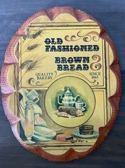 Vintage Round Wooden Bread Plaque Sign, Brown Beige Green Blue, Kitchen Decor