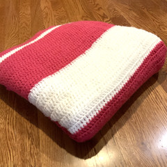 Crochet Blanket Throw Pink White 54 X 62 Handmade Sofa Bed Stripe READ