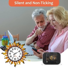 Outdoor Clock Sun Wall Clock Silent Non-Ticking Outdoor Clocks Waterproof for.