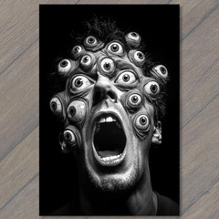 Art Print Screaming Face Covered Eyeballs Horror Surreal Dark Monochrome