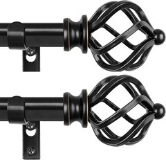 KAMANINA 2 Pack Curtain Rods 32 to 86 Inches (2.6-7.1ft), 3/4 Inch Black Curtain