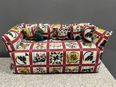 Vintage Handmade Fabric Covered 5lb Brick Door Stop Couch Pillows Teddy Bear VGC