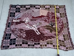 Vintage Embroidered Throw Blanket 47”x64” Couple Sleigh Riding Christmas *read*