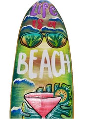 39” LIFE IS A BEACH SIGN WITH HAND CARVED WOOD WALL ART TIKI TROPICAL DECOR