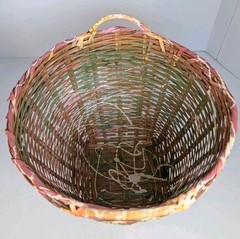 Vintage Handpainted Pink Roses Shabby Chic Cottagecore Handle Wicker Basket 8″