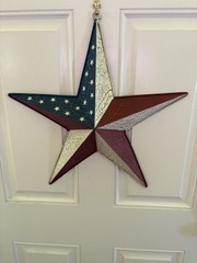 Patriotic Metal Barn Star Painted Rustic American Flad Design 21 in Door Hanger