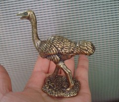 Solid Brass Ostrich Figurine Vintage Style Bronze Color Statue for Garden Decor