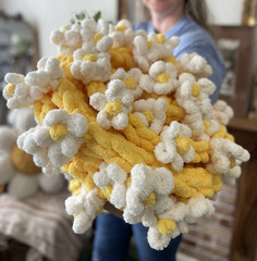 Handmade Chunky Knit Throw Wrap Blanket, WhiteYellow Bouquet