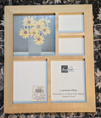 Vtg Natural Wood Blond Collage Photo Frame 5 Openings Glass Free Standing Wall