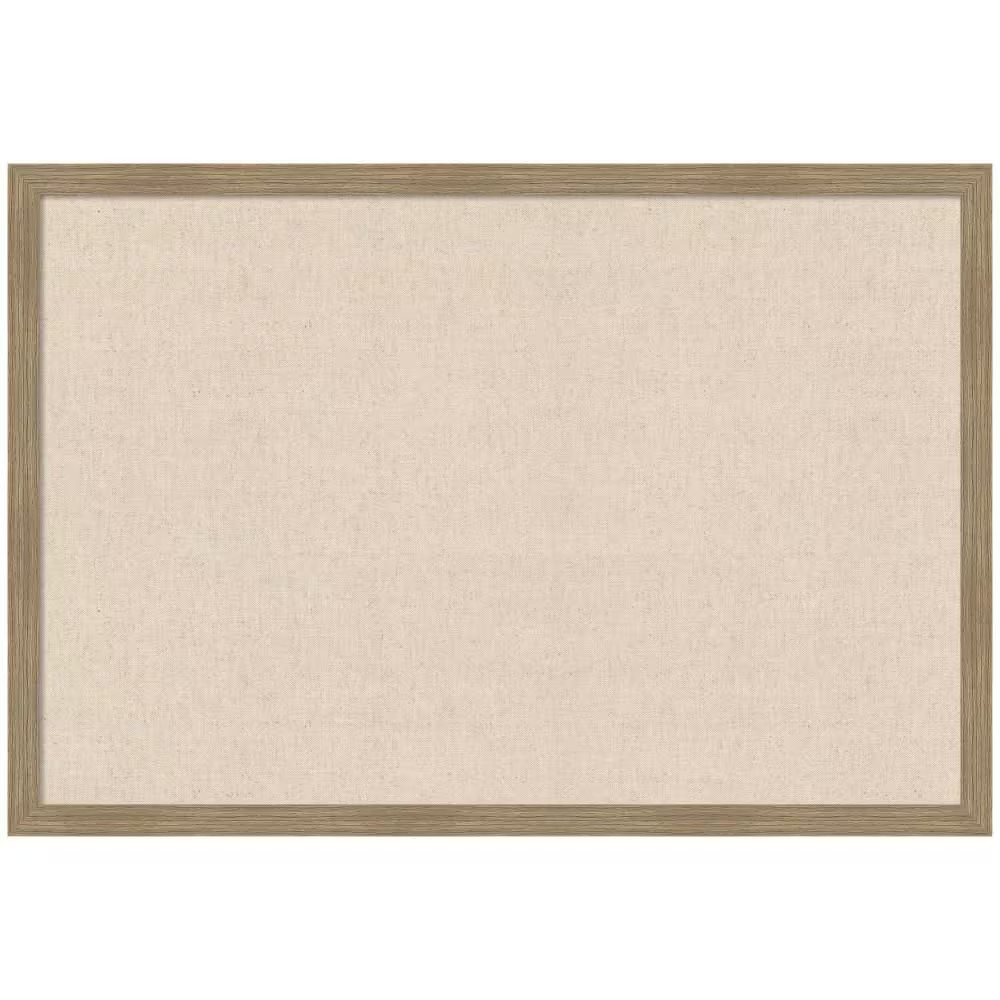 Woodgrain 26 In. X 38 In. Brown Wood Framed Neutral Linen Memo Board