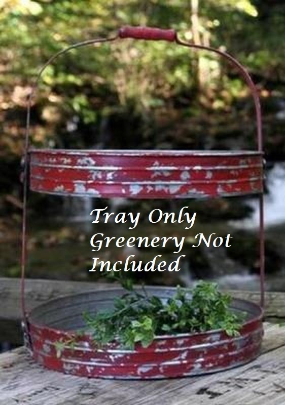 NEW PRIMITIVE RED TRAY TIERED CHIPPY Metal Handle Country Tabletop 10″Wx16″H