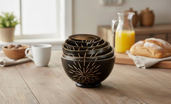 Decorative Wooden Nesting Bowls Stackable Rustic Farm House Cabin Set of 6
