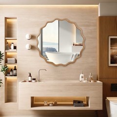 36 in Wavy Mirror, Round Solid Wood Frame Decorative Mirror For Bathroom Hotel