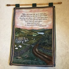 Vintage Irish Blessing Tapestry Wall Hanging Pastoral Scene W Rod Hanger
