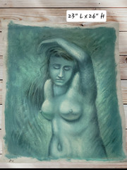 Nude Woman in Blues – Textured Painting on Canvas – 23 x 26 inches