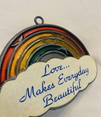 Vintage Rainbow Love Makes Everyday Beautiful Stained Glass Window Suncatcher