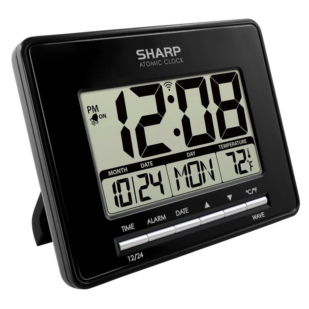Sharp Atomic Desktop Clock – Auto Set Digital Alarm – Small, Black