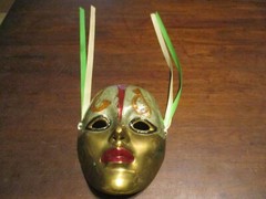 Original SOLID BRASS INDIAN WOMAN FACE PAINTED MARDI GRAS PALM 6 X 4.5»