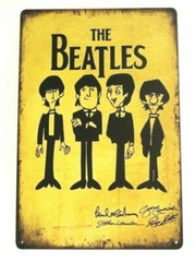 The Beatles Tin Metal Poster Sign Vintage Rustic Style Cartoon Drawing Sketch D