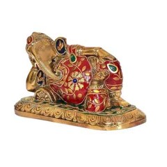 Solid Brass Ganesha Statue Idol in Resting Pose for Home Decor Height 4 Inches