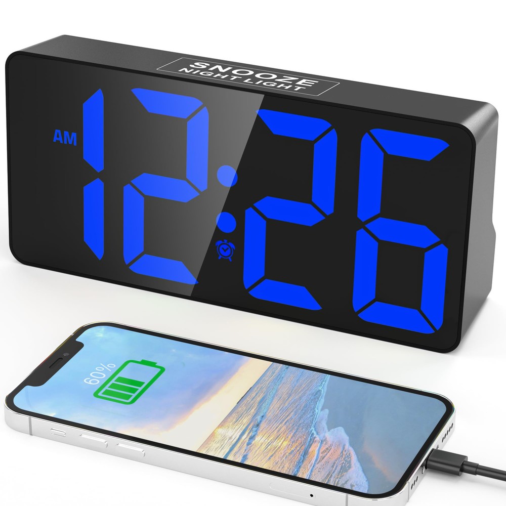 Alarm Clock for Bedroom, 7 In Large Display Digital Clock with Dual Alarms&USB