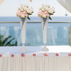 2 pcs Silver Wedding Table Crystal Flower Stand For Anniversary Ceremony Party
