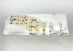 Handmade Mr. Bill Welded Metal Sign Retro Tiki Folk Art Automobiia 14 x 5.5