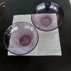 2 Vintage Orrefors Home Mingle Amethyst Glass Asymmetrical Bowls 7.5″ Sweden.