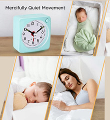 Mini Travel Alarm Clock 2.25″ Silent Non Ticking Analog Snooze Light Battery