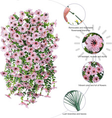 Artificial Flowers for Outdoors Decoration, 2Pcs Pink Fake Hanging Spring Summer