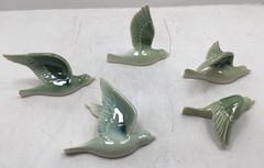 Viveterra Ceramic Birds Wall Art Set Of 5 – Green And White Gradient