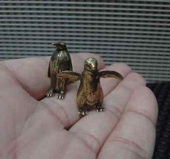 Pair of Vintage Solid Brass Little Penguins Animal Figurine Statues Sculptures