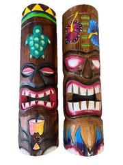 SET OF 2 20″ TIKI MASK HAWAIIAN WALL ART ISLAND HOME DECOR TRIBAL BAR TROPICAL