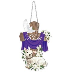 12.6 x 9 Inches He Is Risen Easter Decoration Metal Wreaths for Front Door Wall.