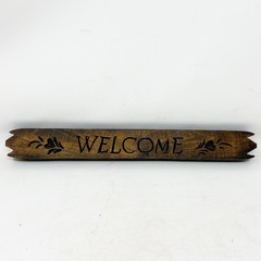 Vintage 1973 Over the Door Carved Wood Welcome Sign Cottagecore 12.5in