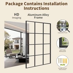 Window Pane Mirror, 28×20 Decorative Wall Mirrors Metal 28″L x 20″W Black