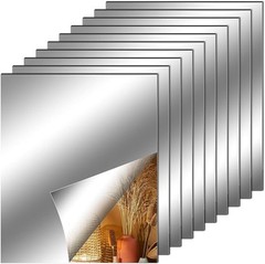 10 Pieces Flexible Mirror Sheets, Self Adhesive Decorative Plastic Mirror Tiles