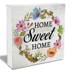 Floral Home Sweet Wood Box 5 inches x 5 inches, Multicolored (Flower)