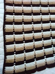 Handmade Afghan Chair Throw Blanket 52″X37″ Brown Tan White Stripes Nice GUC