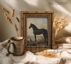 Vintage Gold Framed Horse Wall Art Horse and Dog Canvas Wall Decor Rustic Far…