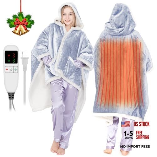 Heated Shawl Wrap Electric Snuggle Throw Wearable Heated Throw Light Grey Throw