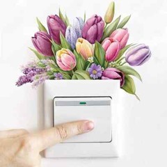 4 Pcs Wall Decals Creative Tulip Switch Removable Flower Switch Leaf Stickers